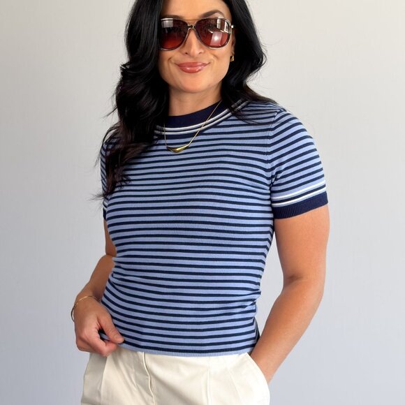 Women’s Striped Knit Sweater Tee — Navy & Sky - Picture 5 of 6